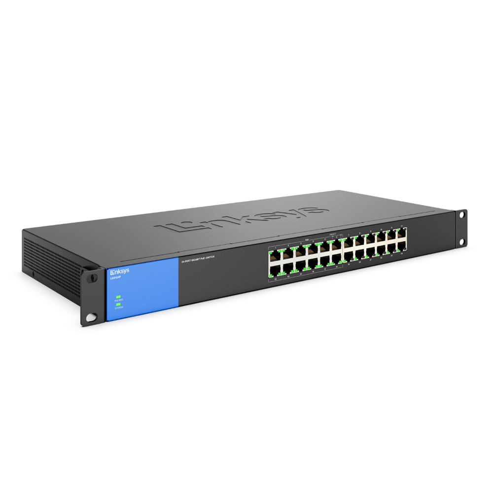 Switch Linksys LGS124P, 24 Puertos Ethernet gigabit de auto detección,Compatibilidad Power Over Ethernet (PoE+) 12puertos PoE+, 12 puertos No Poe Presupuesto 80 W, Conexión con cable de hasta 1,000 Mbps,,Conexión Plug-and-play sencilla. - Componentes - Imagen 3