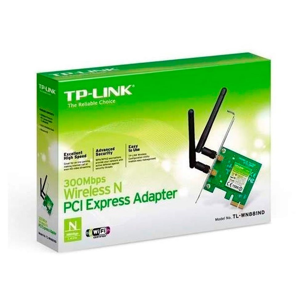 Adaptador de Red TPLINK PCI- Express, N300 Mbps, 2.4 GHz- 2 Antenas externas - Componentes