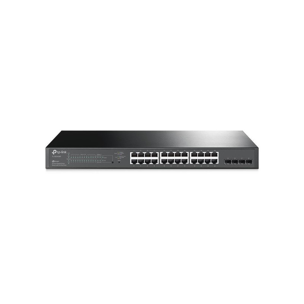 Switch TPLINK  Administrable de 24 puertos Giga L2+(Capa 3 lite) PoE+, 24 puertos Gigabit RJ45 que incluyen 4 puertos SFP - Componentes
