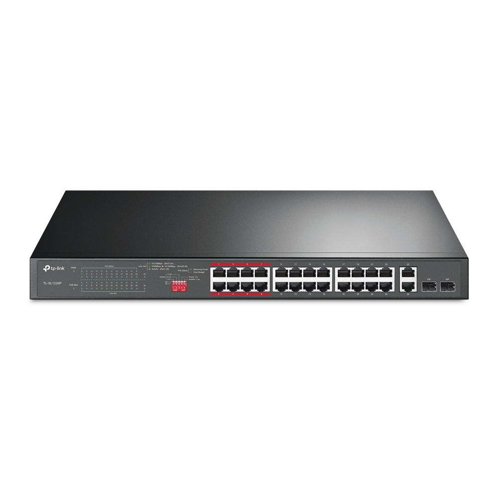 Switch TPLINK 24-Puertos 10/100Mbps + 2-Port Gigabit PoE+ No Gestionable - Componentes