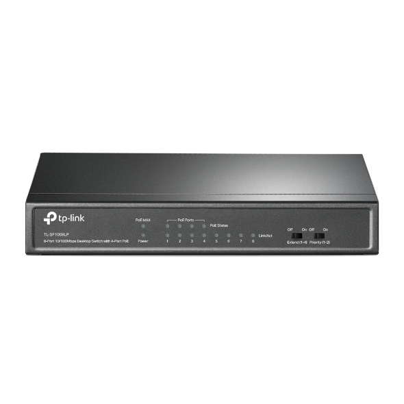 Switch TPLINK de Escritorio de 8 Puertos a 10 / 100Mbps con PoE en 4 Puertos NO Administrable COLOR Negro - Componentes