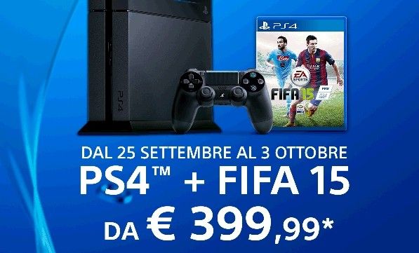 Dal 25 Settembre al 3 Ottobre PS4 e Fifa15 a 399€