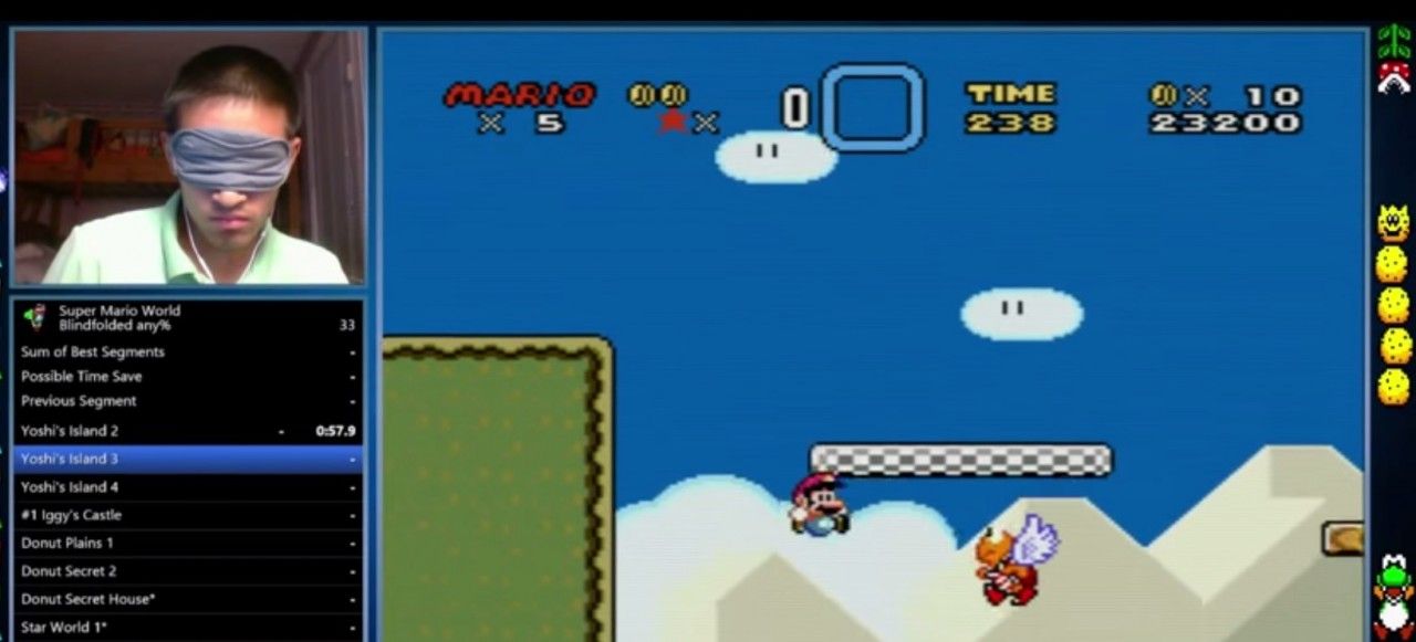 Giocatore finisce Super Mario World in 23 minuti... bendato!