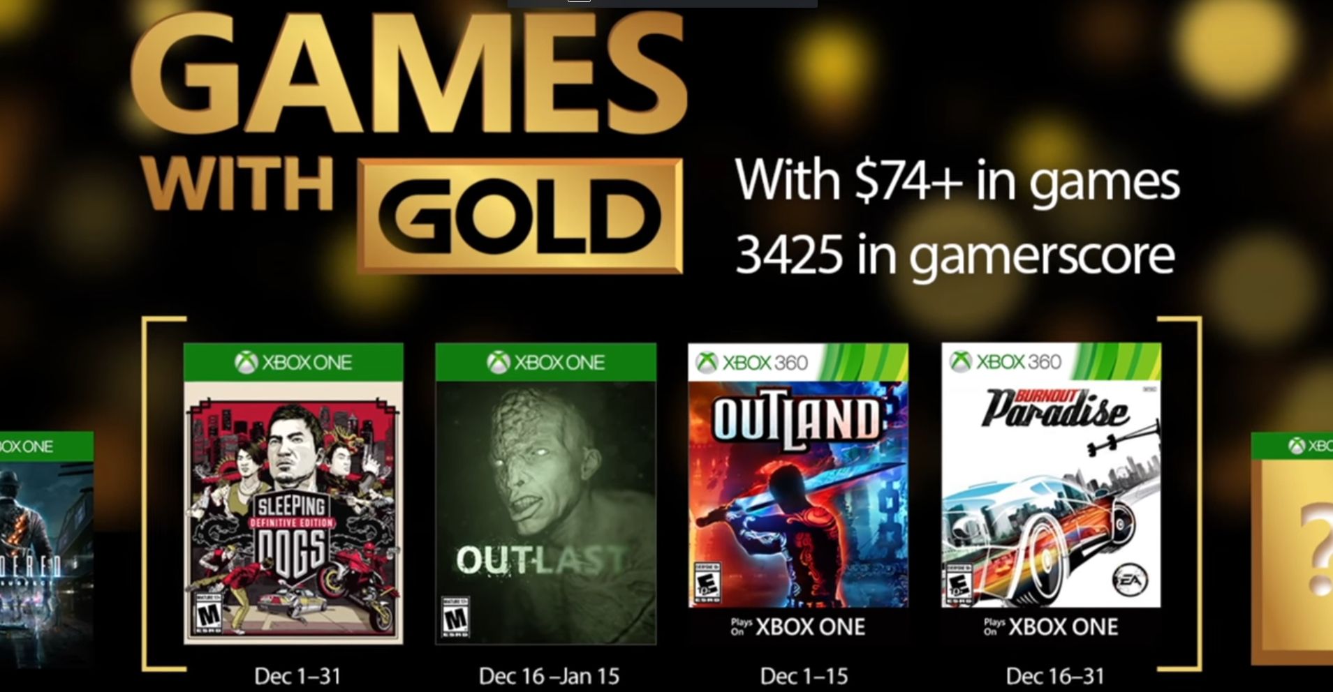 Sleeping Dogs , Outlast e Burnout Paradise nei Games With Gold di Dicembre