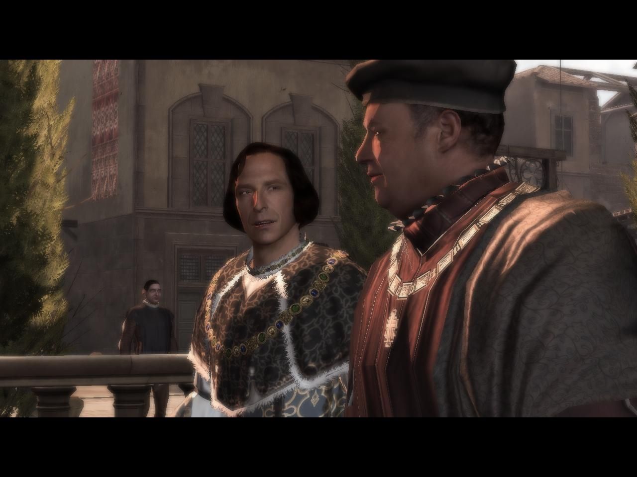 Ezio ha amici (e nemici) importanti. Qui,per esempio,vediamo Lorenzo de Medici in compagnia di un traditore della famiglia Auditore...