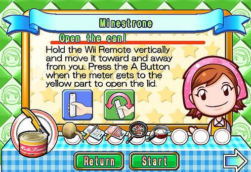 Nel menù ci viene descritta tutta la sequenza di mini-giochi che compone la ricetta completa.