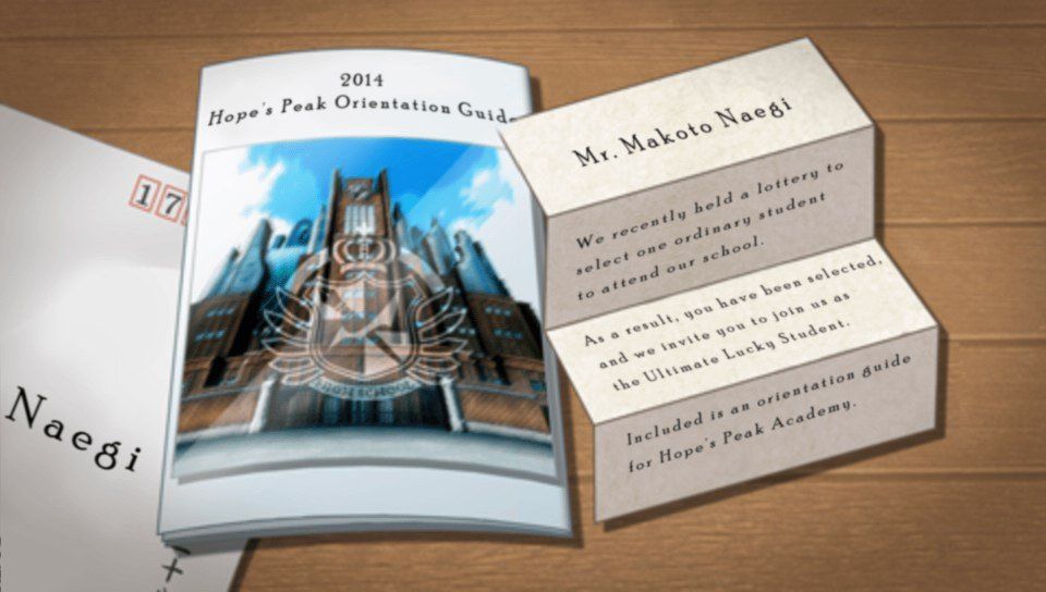 La lettera d'ammissione alla Hope's Peak Academy