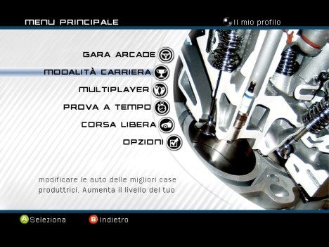 L'accogliente men&ugrave; principale di Forza Motorsport