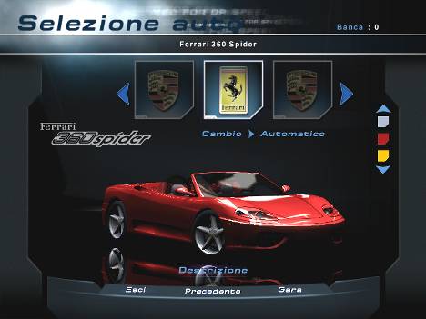 L'altra auto disponibile: la Ferrari 360 Spider, pi&ugrave; instabile ma pi&ugrave; scattante