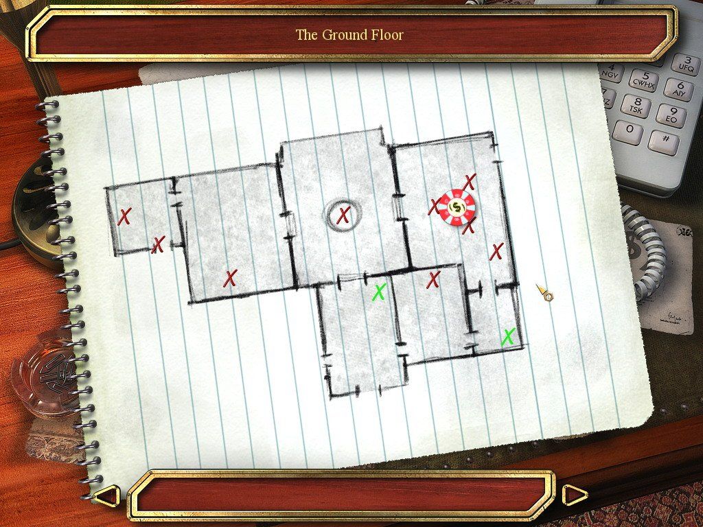 La mappa della villa, sviluppata su quattro livelli, ci segnala anche tutti gli enigmi ancora da risolvere