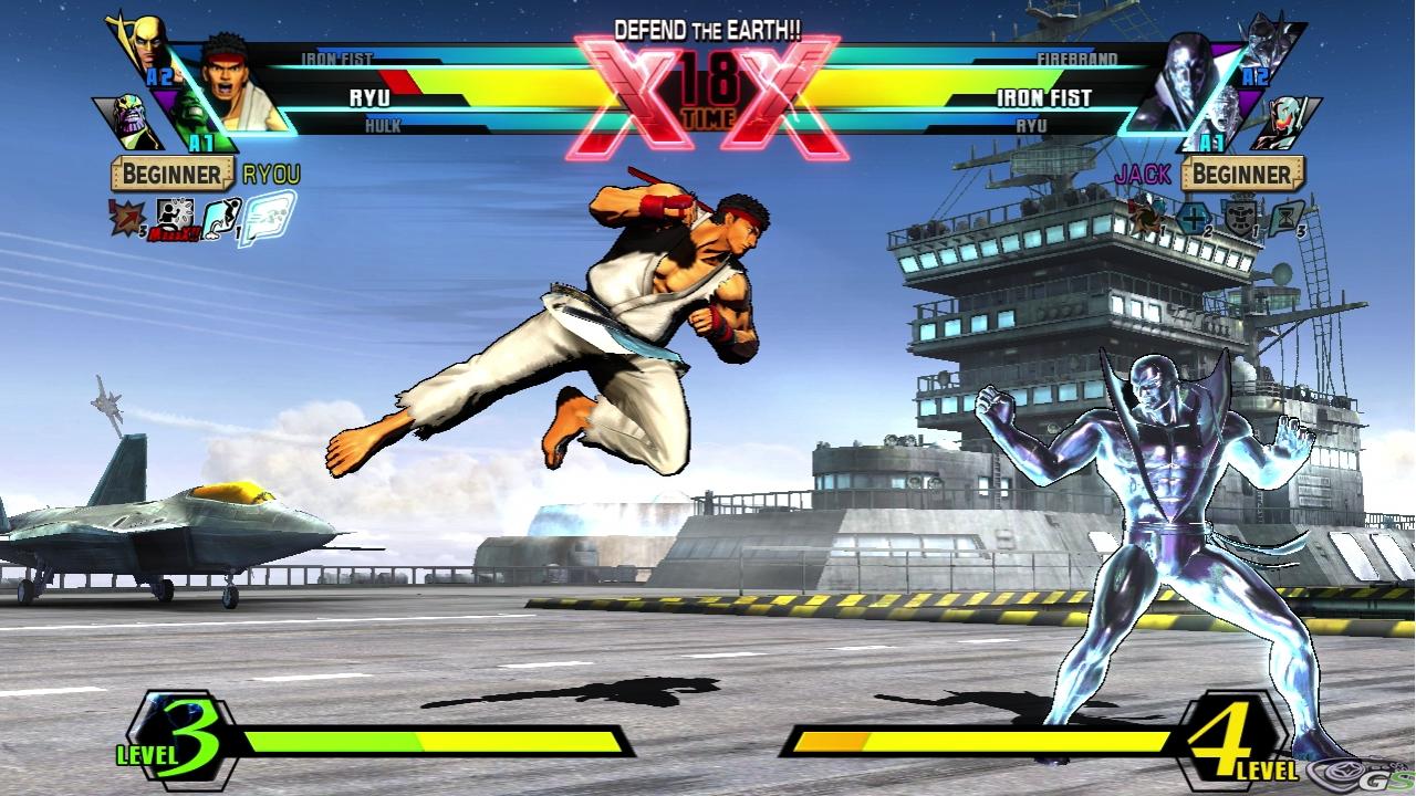 Le icone sotto i portraiti ndicano gli effetti attivi: ecco Ryu esibirsi nell'Air-Dash