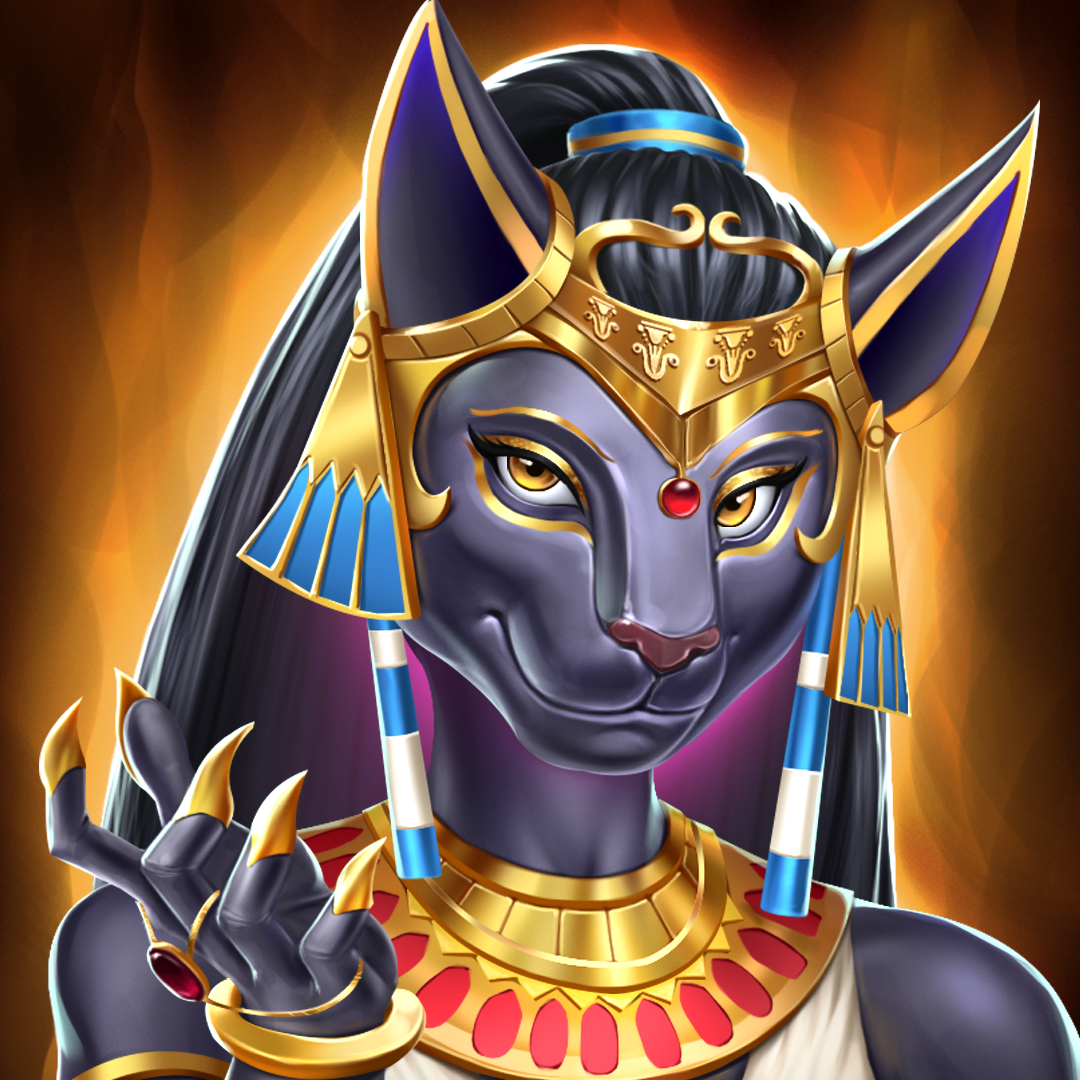 Stylized Bastet, the Egyptian goddess of cats, character of egyptian theme slot game