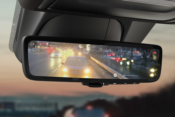 Digital Rearview Mirror showing Car in rear 