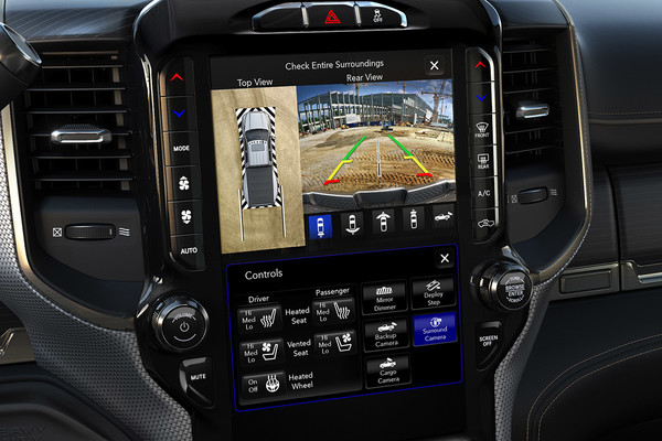 12 inch touchscreen in a Ram 2500 showing 360-degree camera 