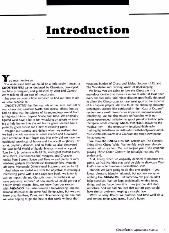 Ghostbusters  RPG Operations Manual Page 4