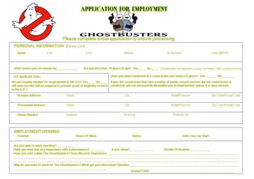 Application to join The Ghostbusters