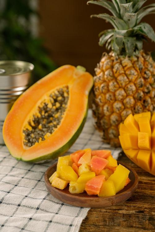 Canned tropical fruit cocktails