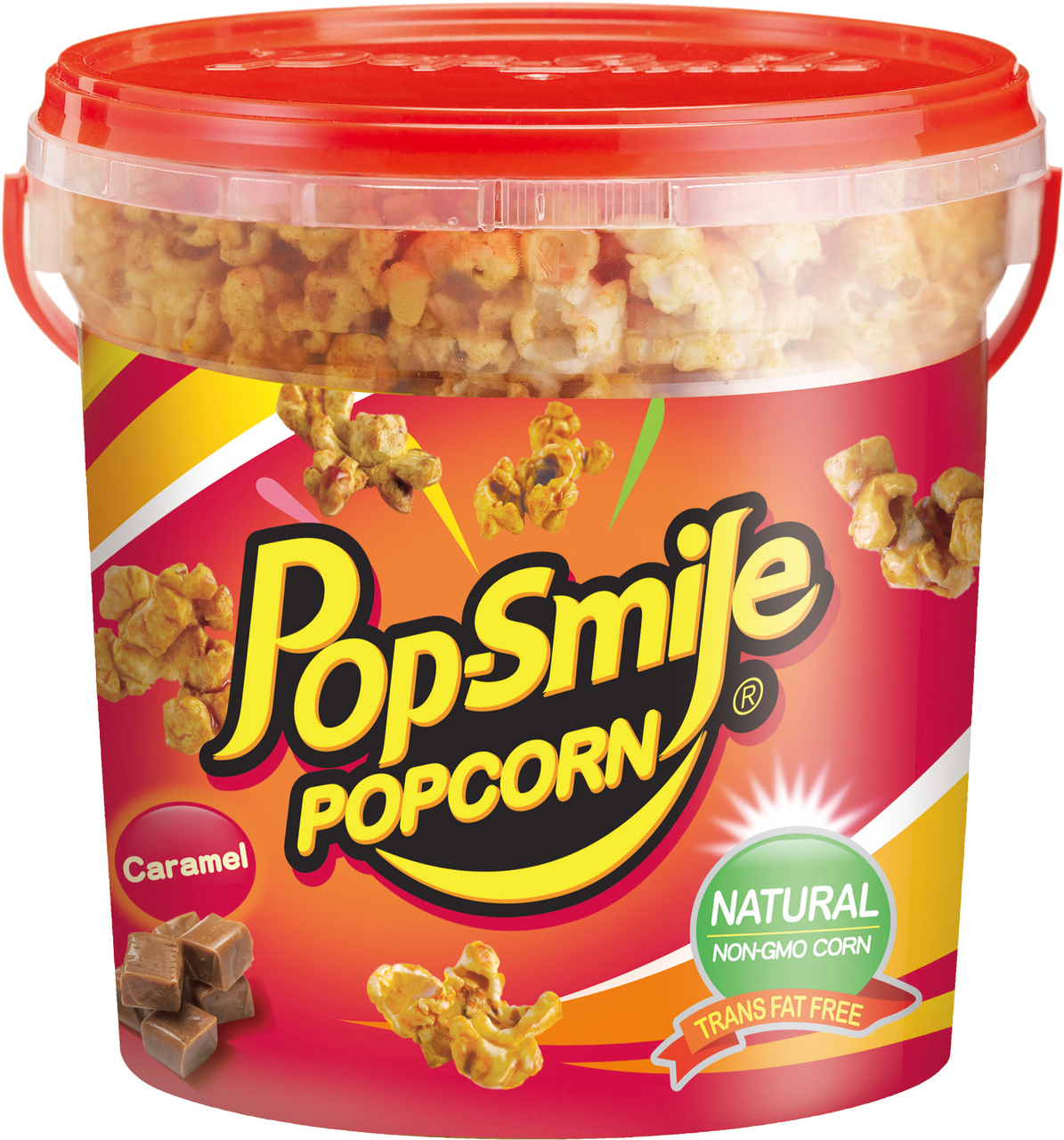 Pop-Smile Caramel Flavor Popcorn in Plastic Bucket