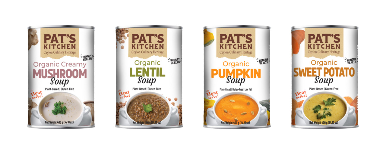 Pat's Kitchen Organic Soup (Creamy Mushroom; Lentil; Pumpkin; Sweet Potato; Lentil Chunky Vegetables; Super Green Herbal; Vegetable; Spicy Tamarind)