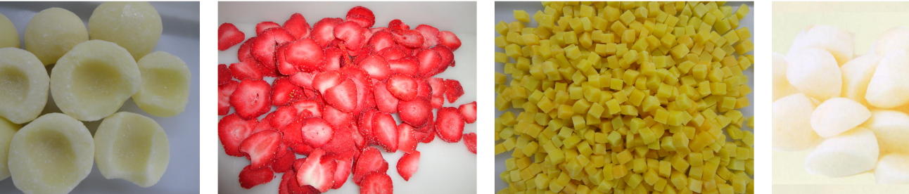 Half white peachDiced yellow peachesStrawberry slicesTaro slice