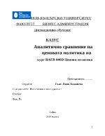 Аналитично сравнение на ценовата политика на курс BAEB 846D Ценова политика