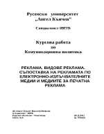 Реклама Видове реклама Съпоставка на рекламата по електронно-излъчвателните медии и медиите за печатна реклама