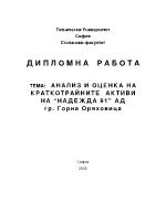 АНАЛИЗ И ОЦЕНКА НА КРАТКОТРАЙНИТЕ АКТИВИ НА НАДЕЖДА 91 АД гр Горна Оряховица