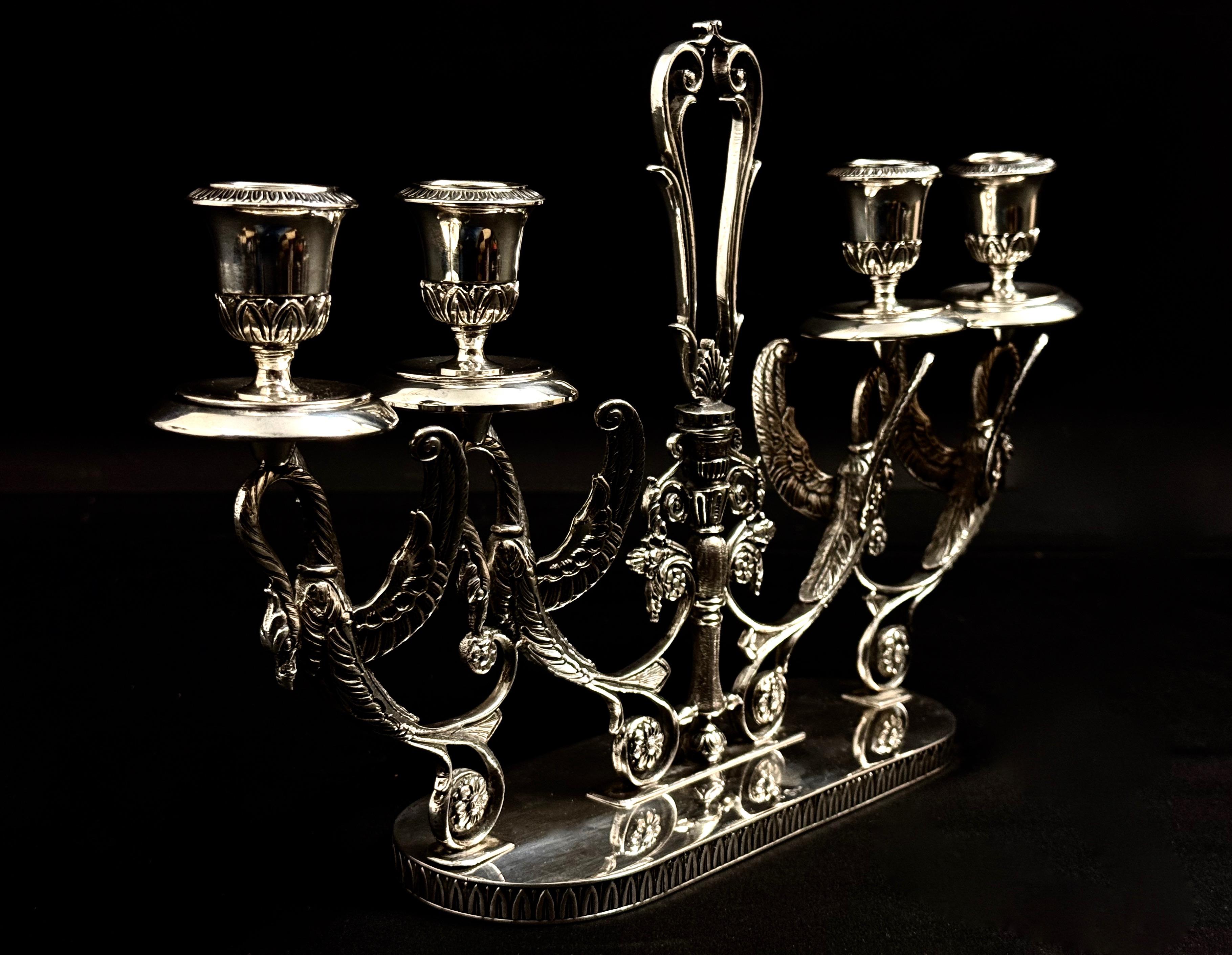 Srebrny kandelabr salonowy 4-ramienny, masa 1304 g