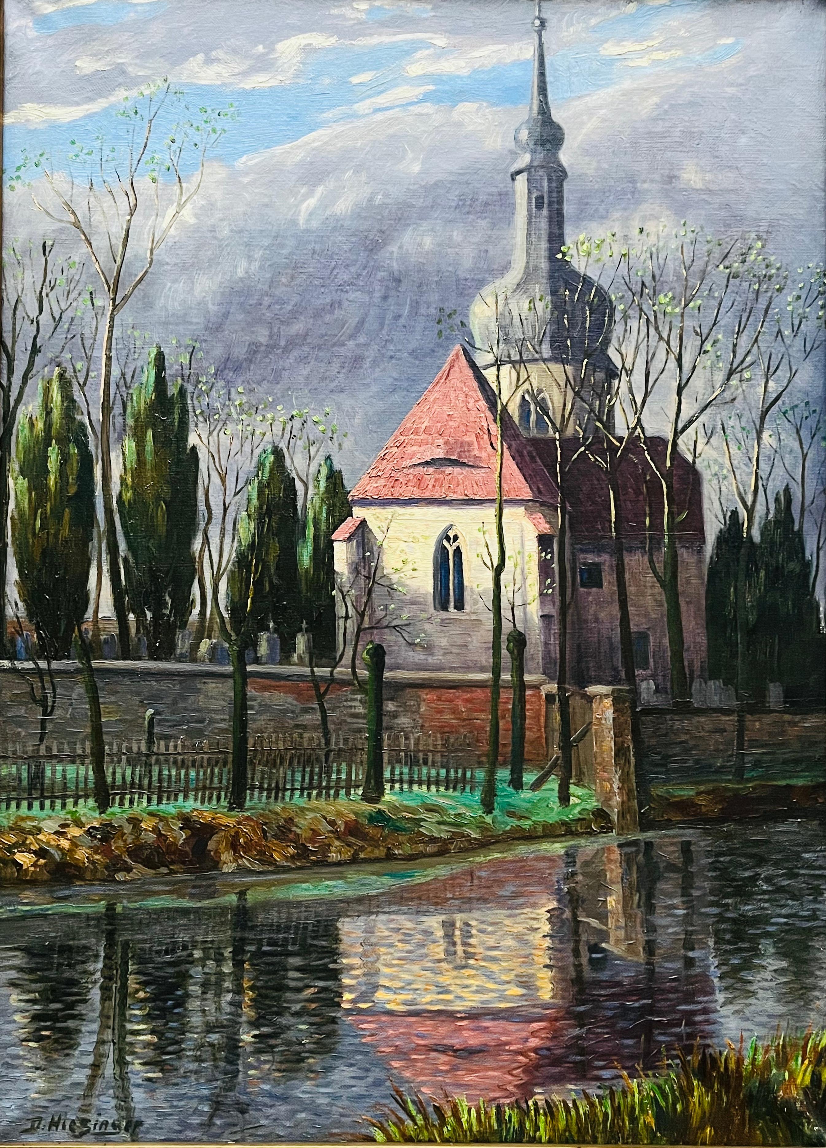 D.HIESINGER ''Pejzaż z rzeką i kościołem''
