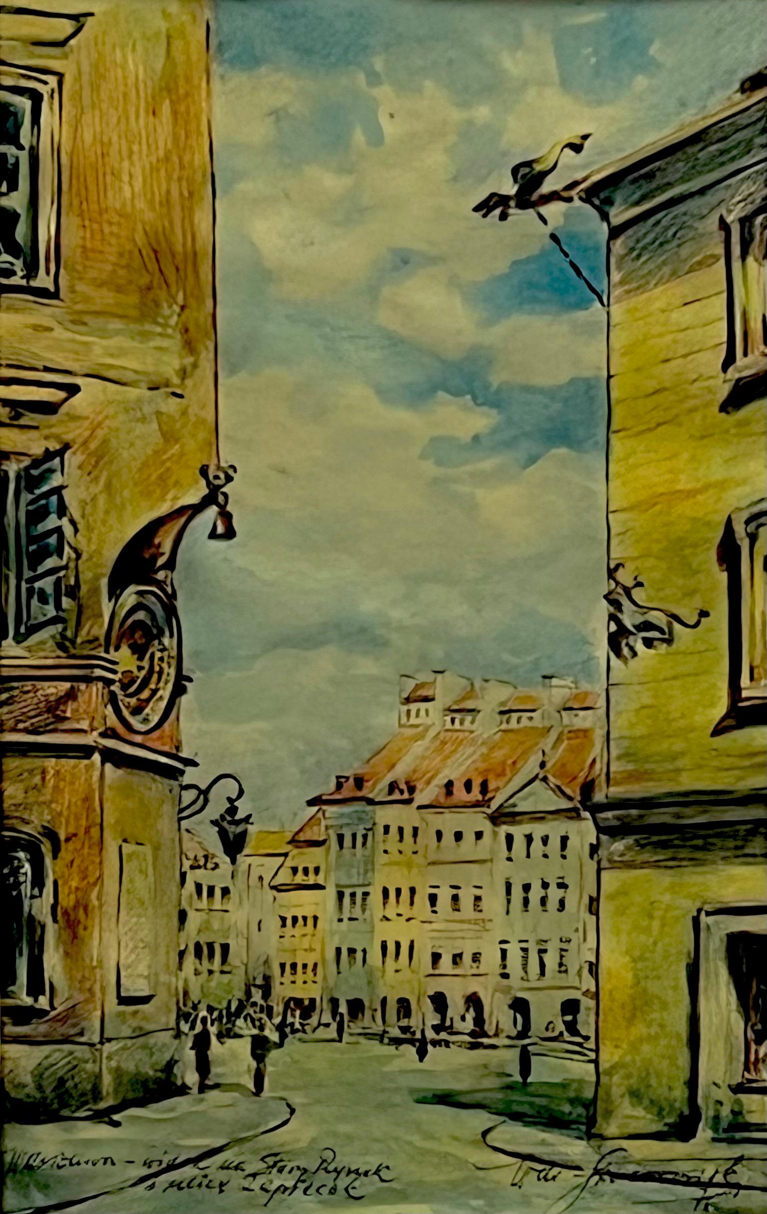 Wacław Skowroński,''Warszawa -widok na Stary Rynek i ulicę Zapiecek''
