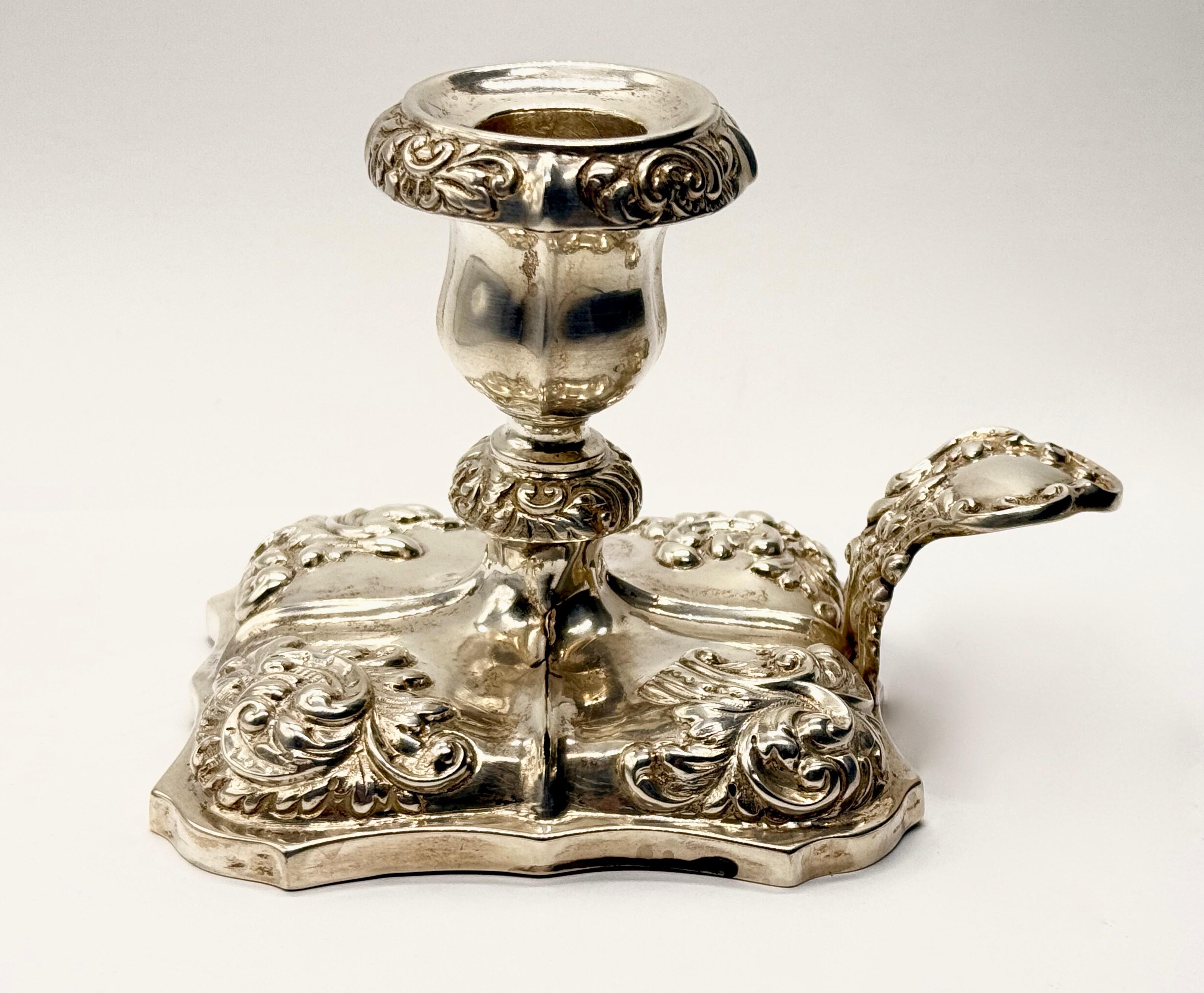 Srebrny kaganek jednoramienny z uchwytem, masa 117 g, Wiedeń,XIX w.