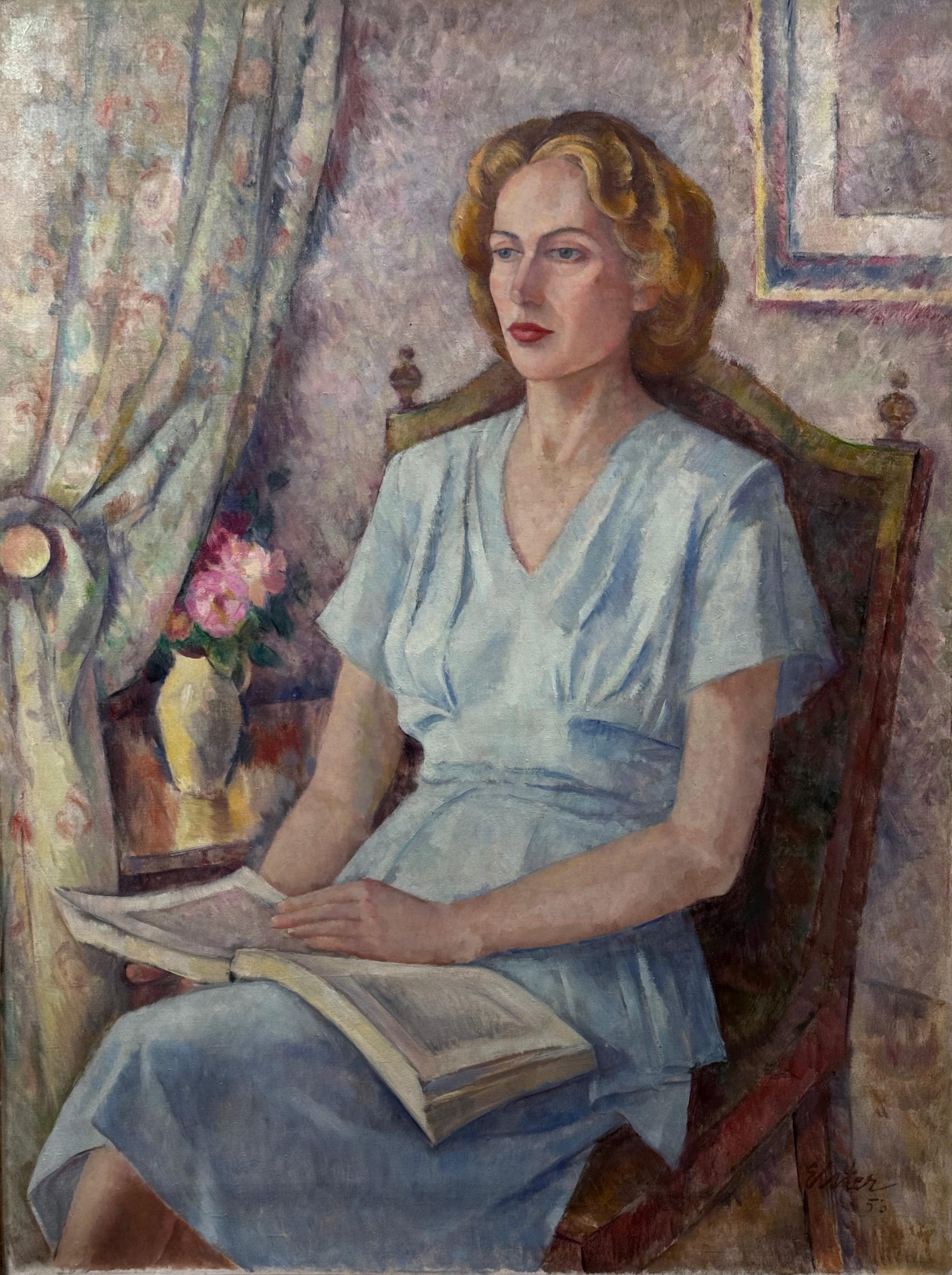 Erwin Elster(1887-1977),''Portret kobiety z książką-W.Stabrowskiej ''