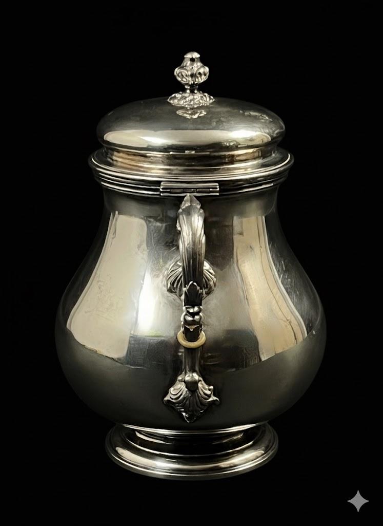 Srebrny dzbanek z wiekiem zdobiony kwiatonem , masa 480 g