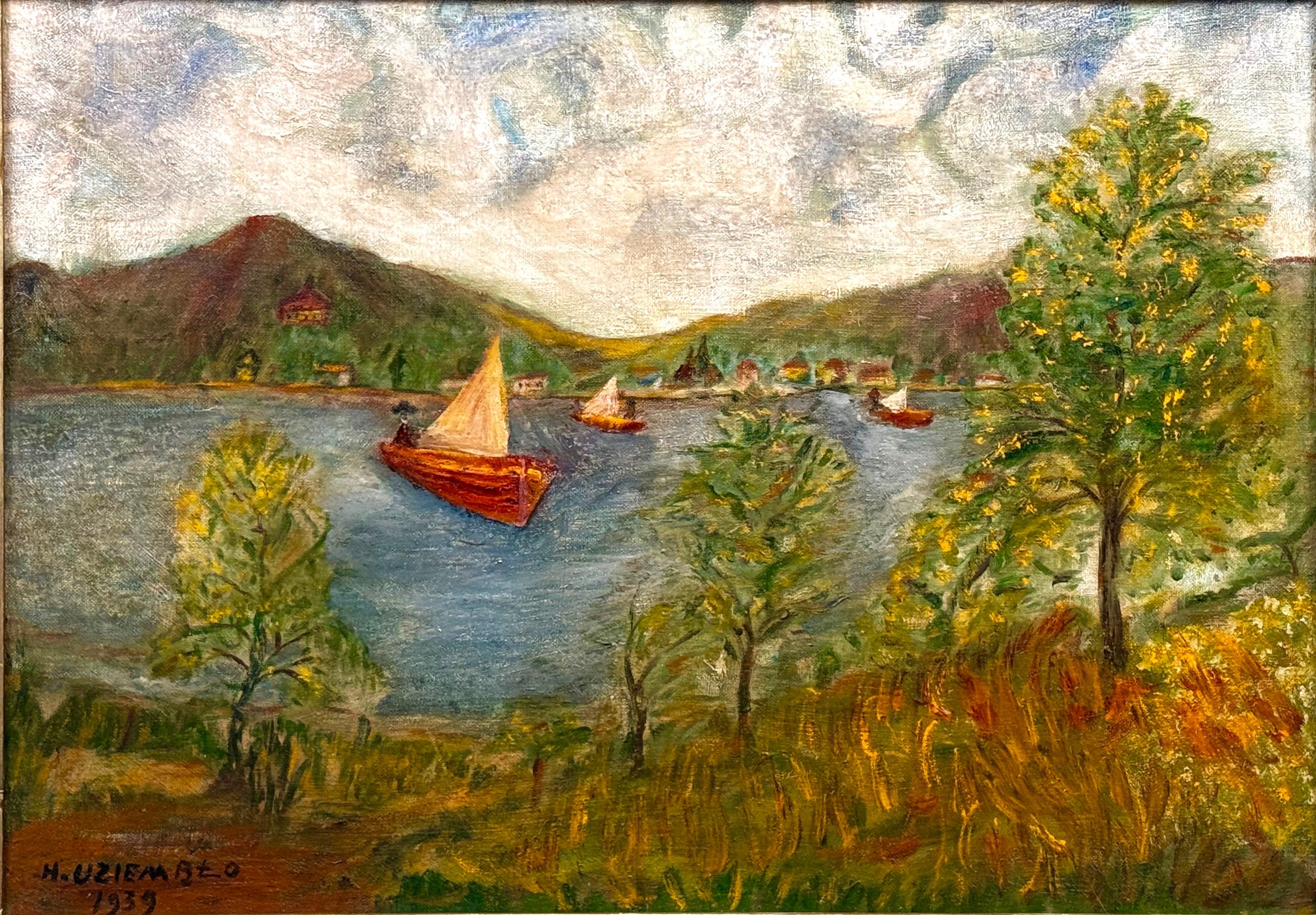 Nieustalony malarz, ''Pejzaż z łodziami na jeziorze ''