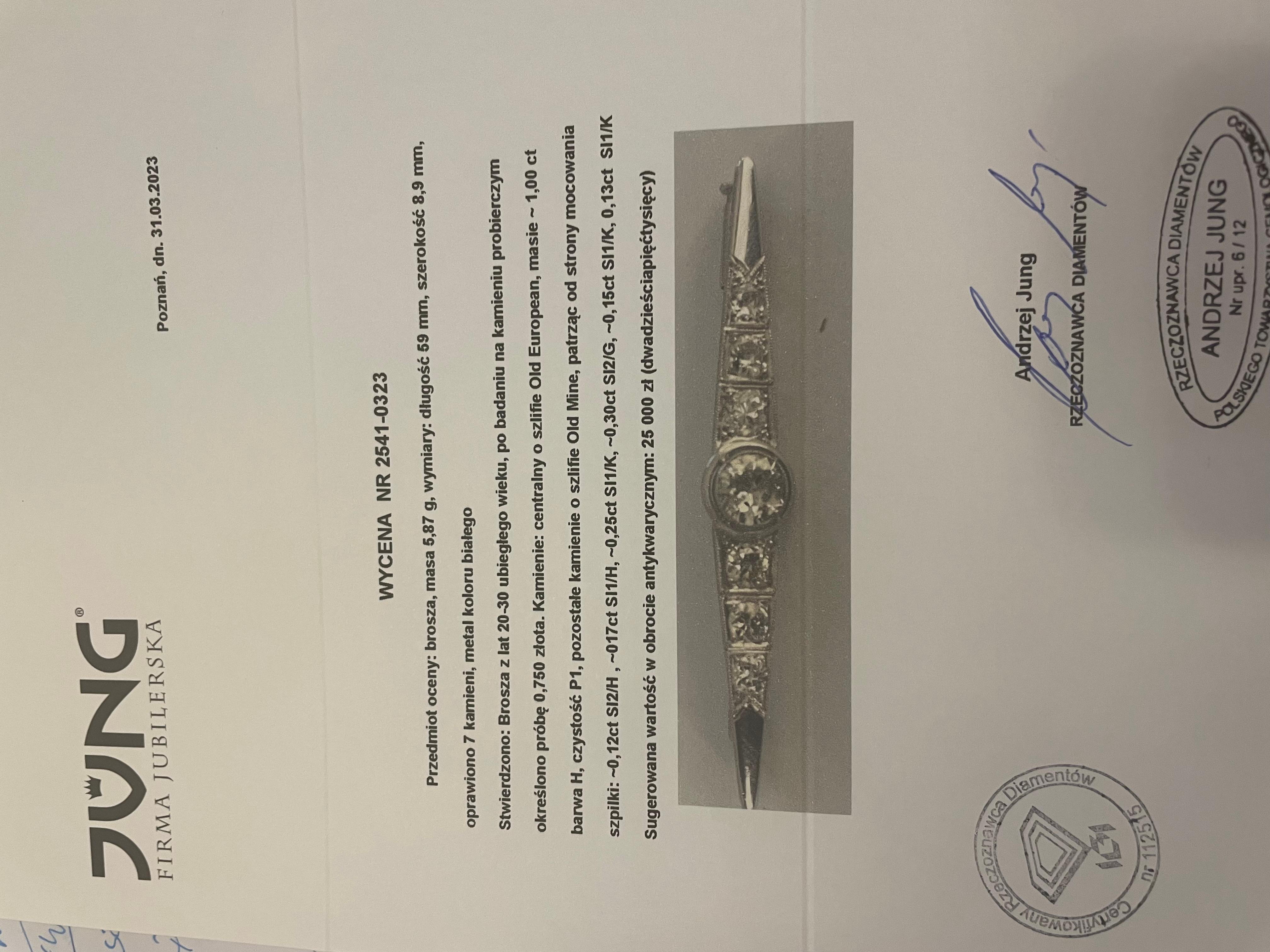 Złota brosza z brylanatmi 2,12 ct