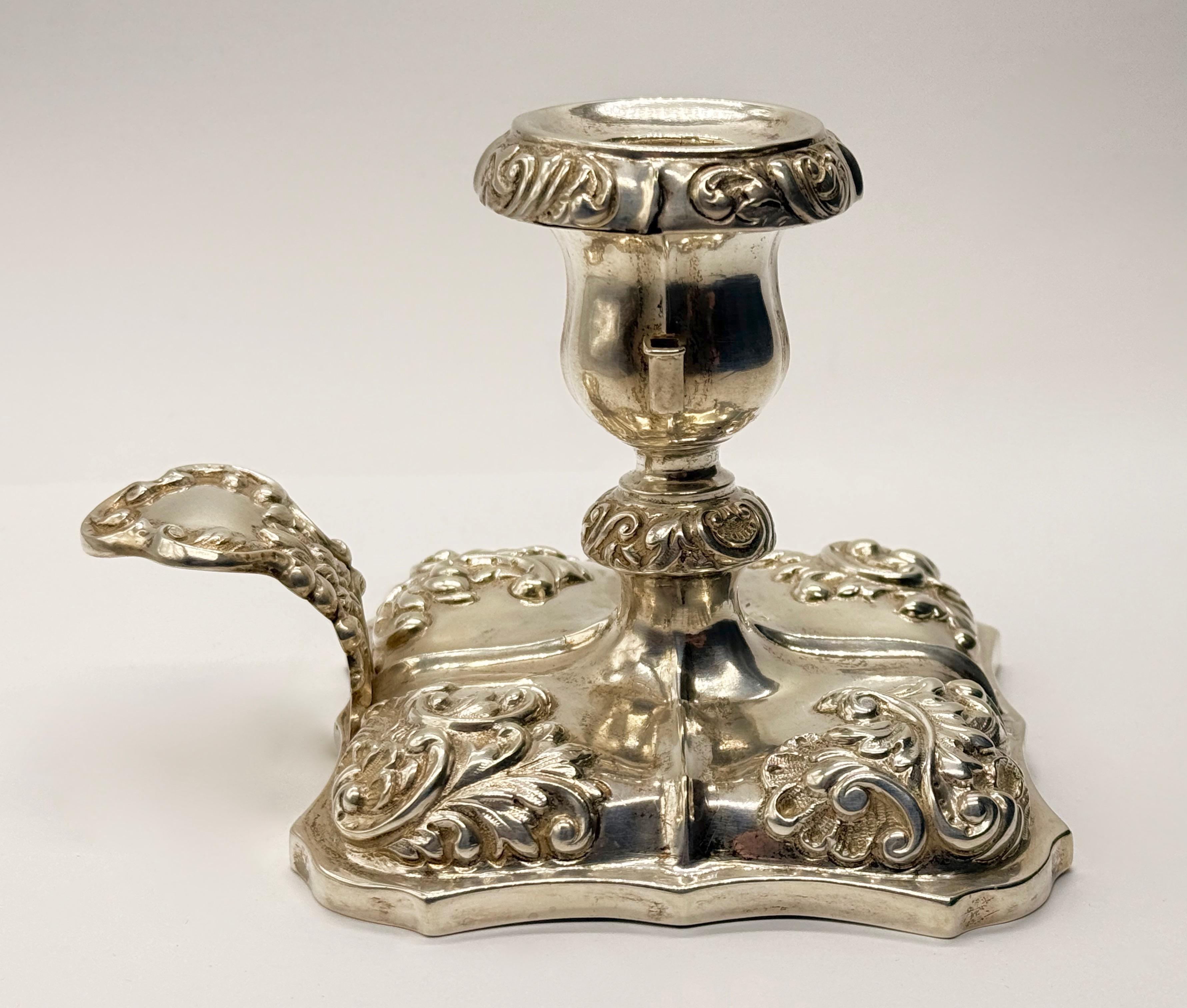 Srebrny kaganek jednoramienny z uchwytem, masa 117 g, Wiedeń,XIX w.