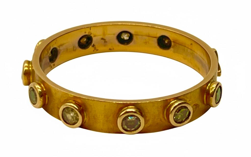 Złota obrączka -różaniec zdobiona 10 cyrkoniami, masa 5,5 g