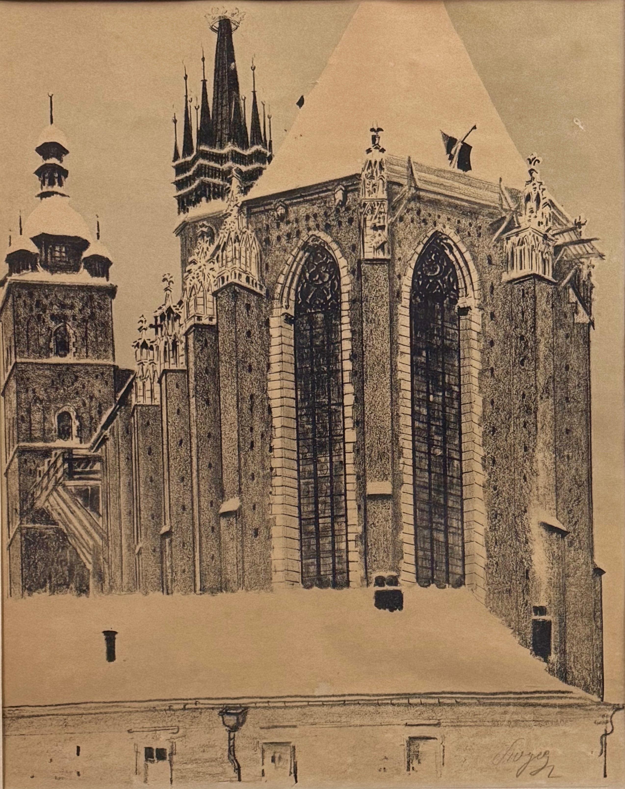 Leon Wyczółkowski (1852-1936), ''Kościół Mariacki w śniegu''