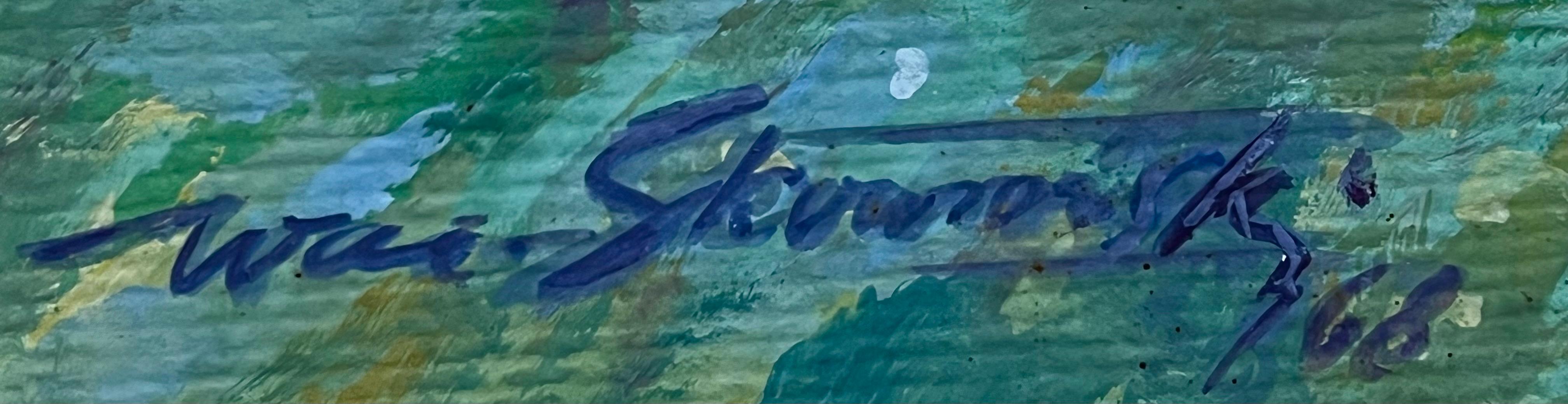 Pejzaż z brzozami i wiejskimi chatami