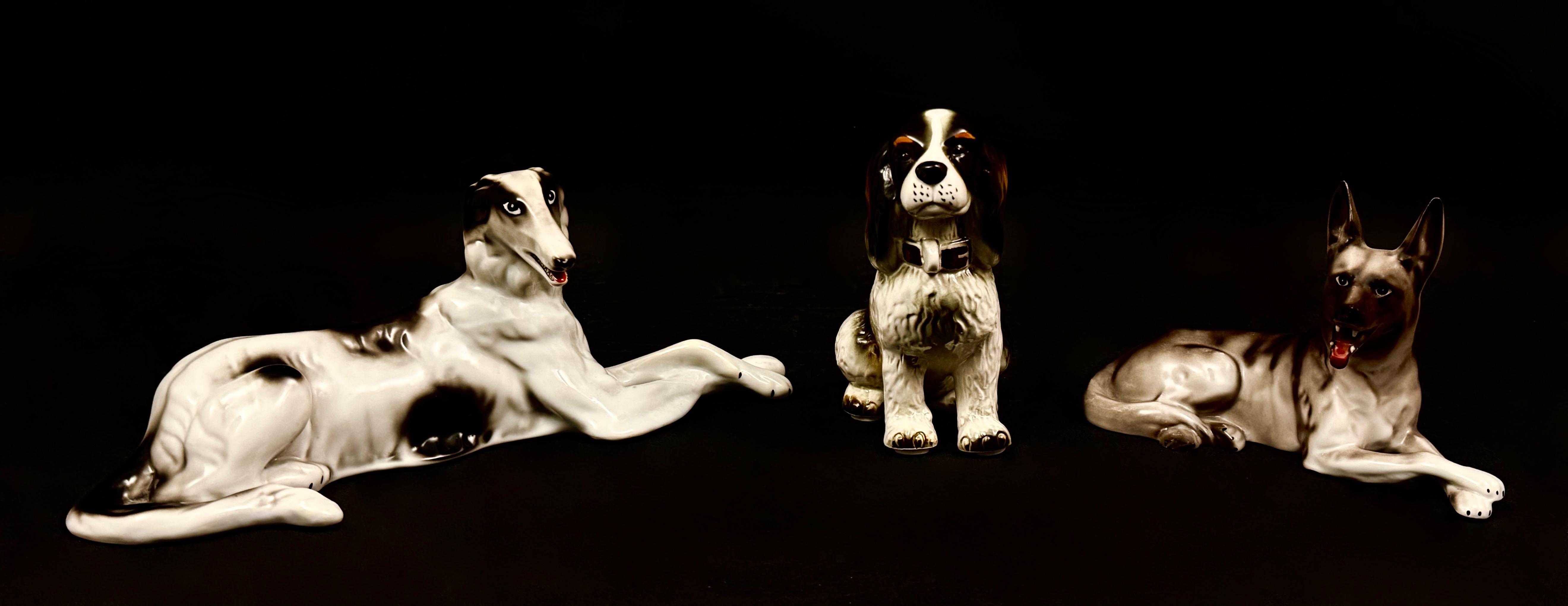 Zestaw 3 psów z porcelany