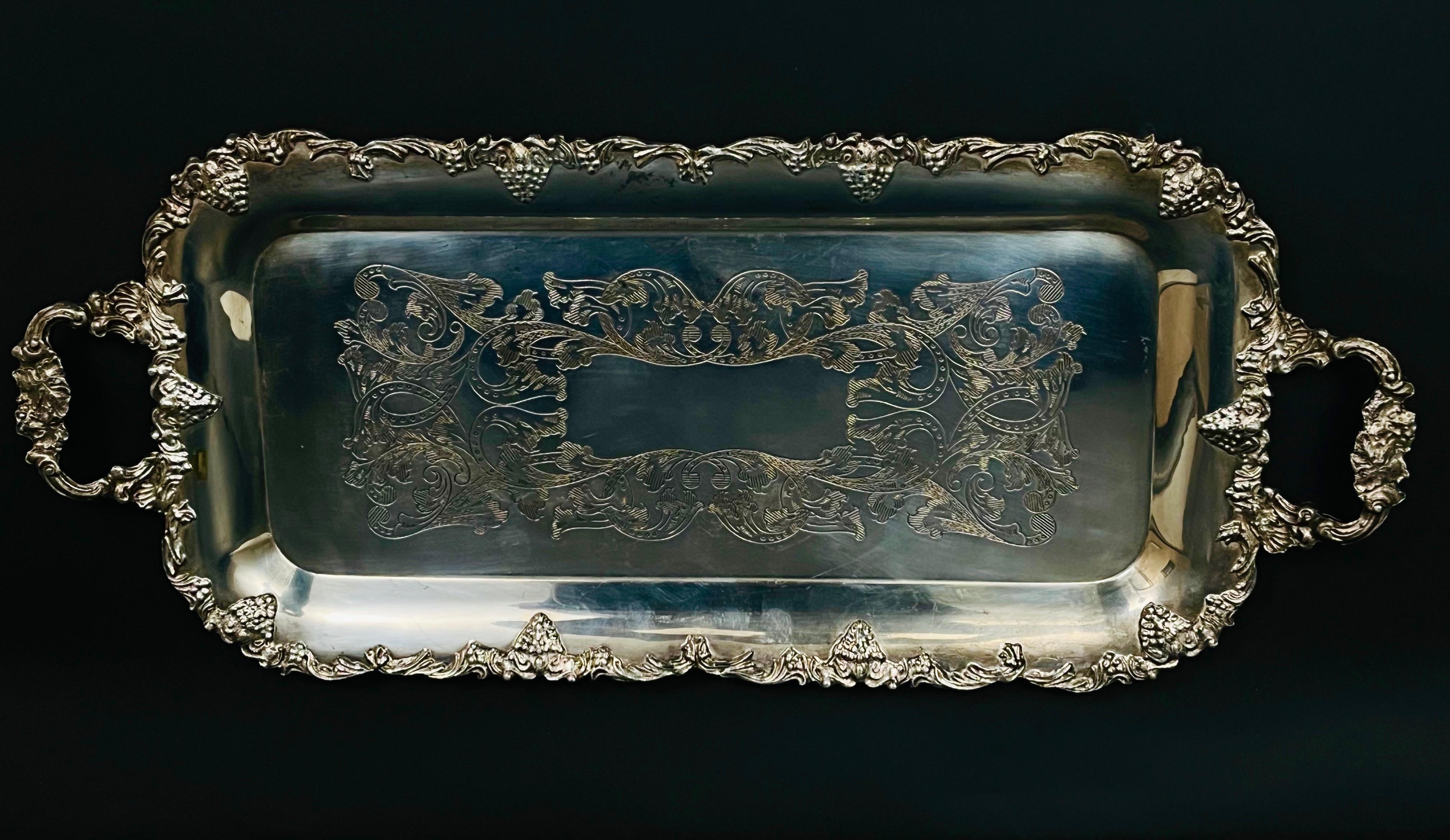 Dekoracyjna patera srebrzona z dwoma bocznymi uchwytami