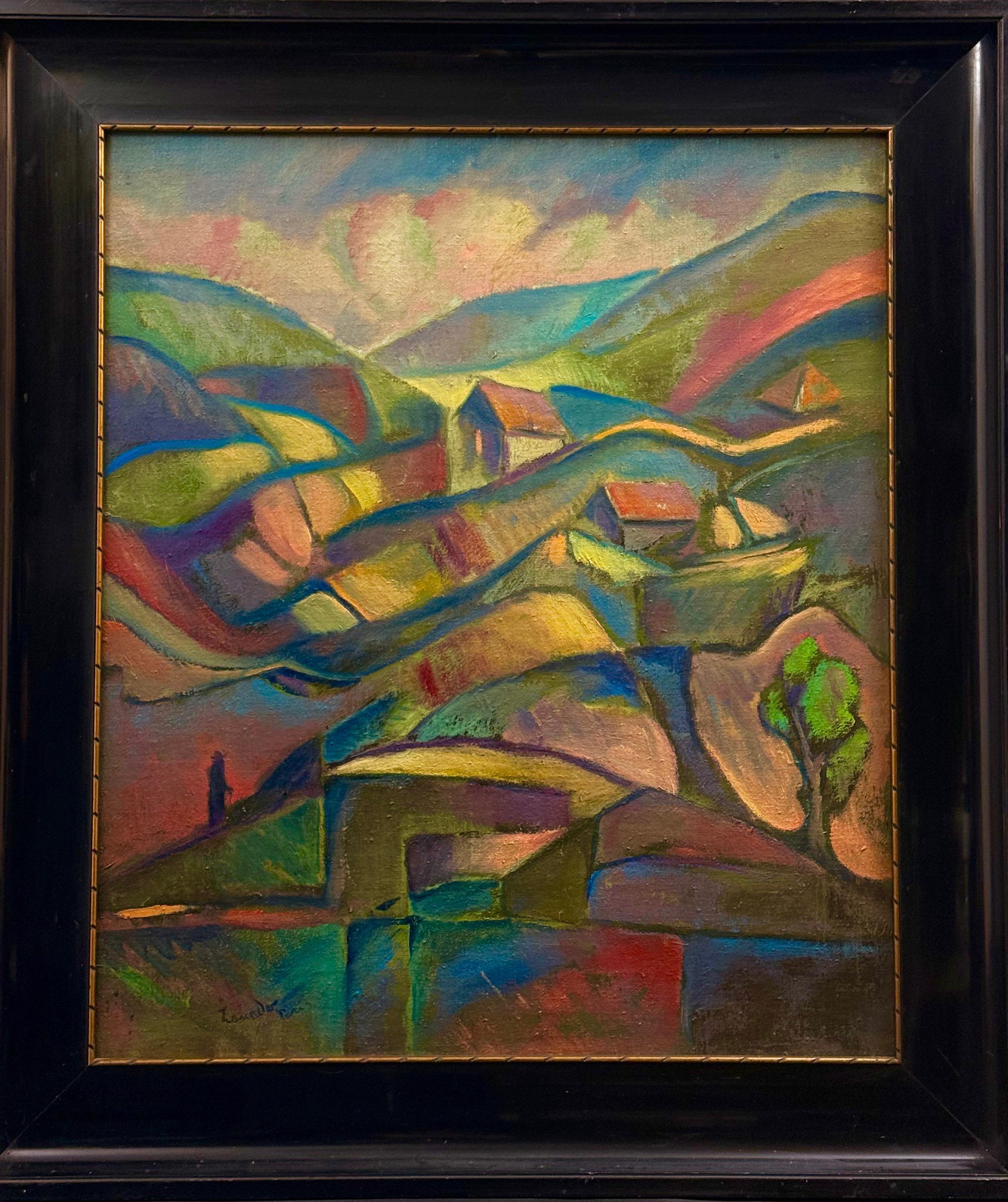 Nieustalony malarz, ''Pejzaż górski z chatami i piechurem''