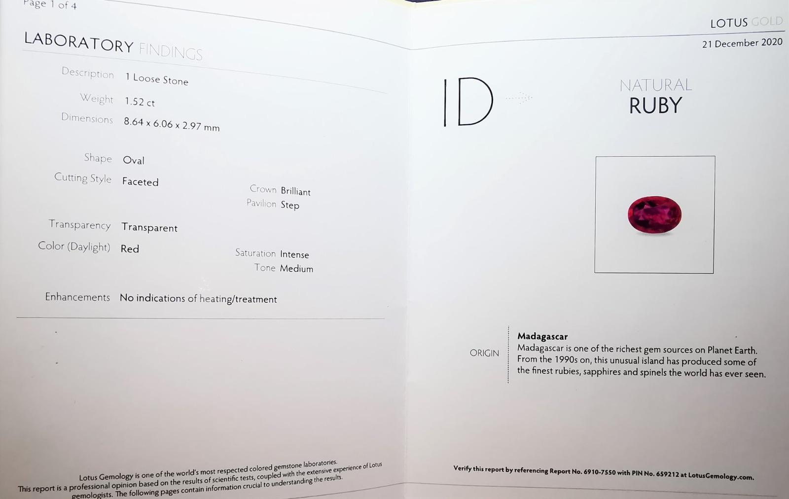 Pierścionek z naturalnym niepoprawianym rubinem 1,52 ct i diamentami