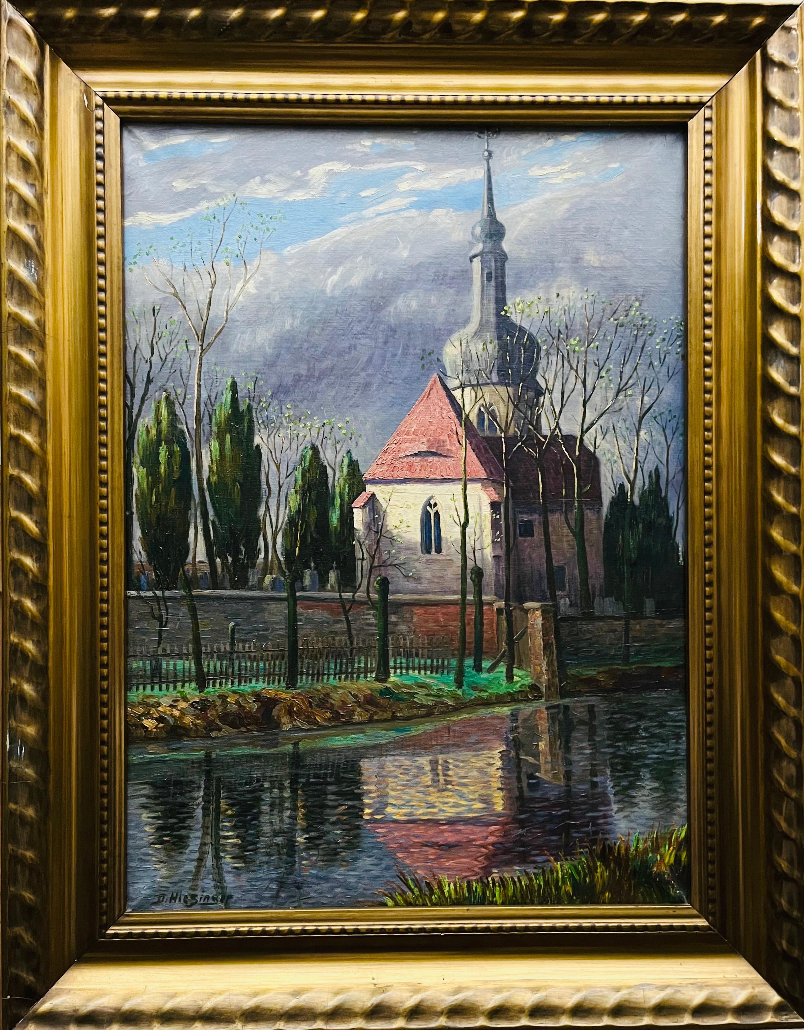 D.HIESINGER ''Pejzaż z rzeką i kościołem''