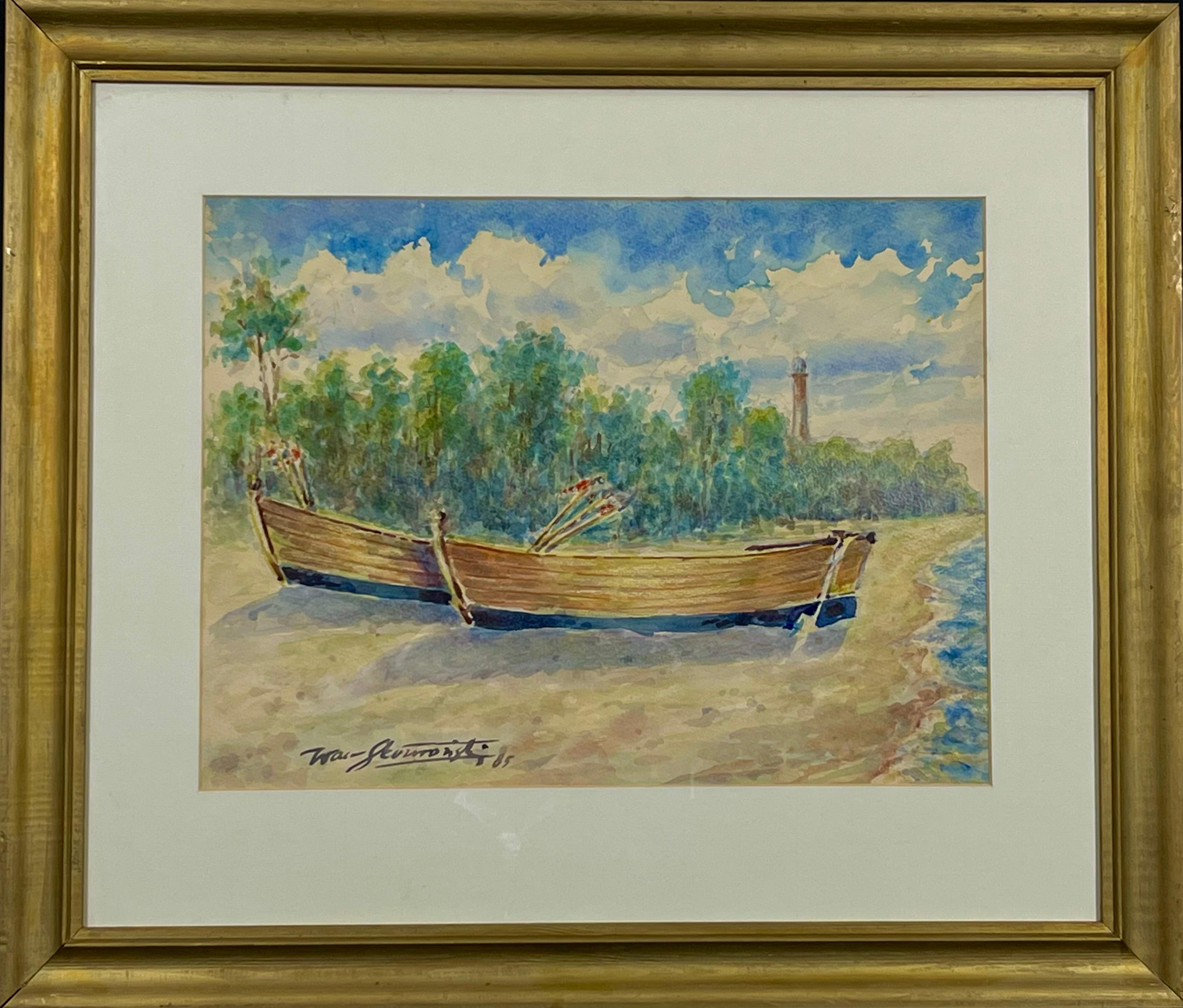 Wacław Skowroński,''Łodzie rybackie na brzegu morza''