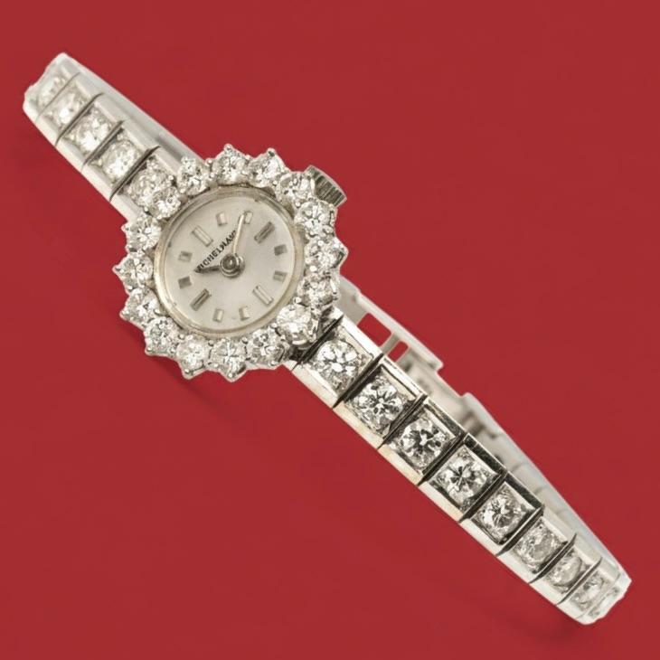 Złoty zegarek zdobiony diamentami  4,51 ct, ekspertyza