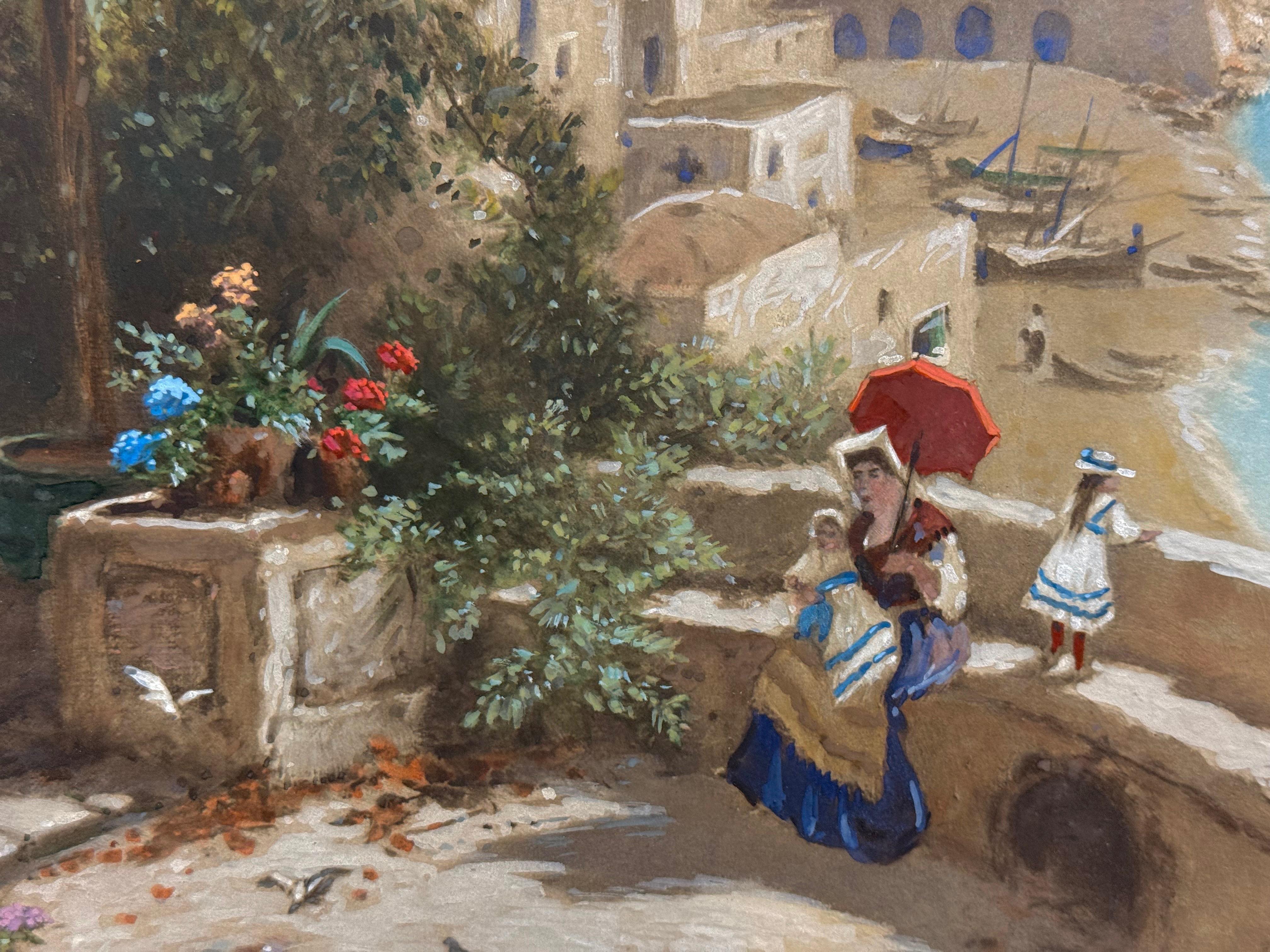 Heinrich Hiller(1846-1912),''Pejzaż śródziemnomorski z postaciami''