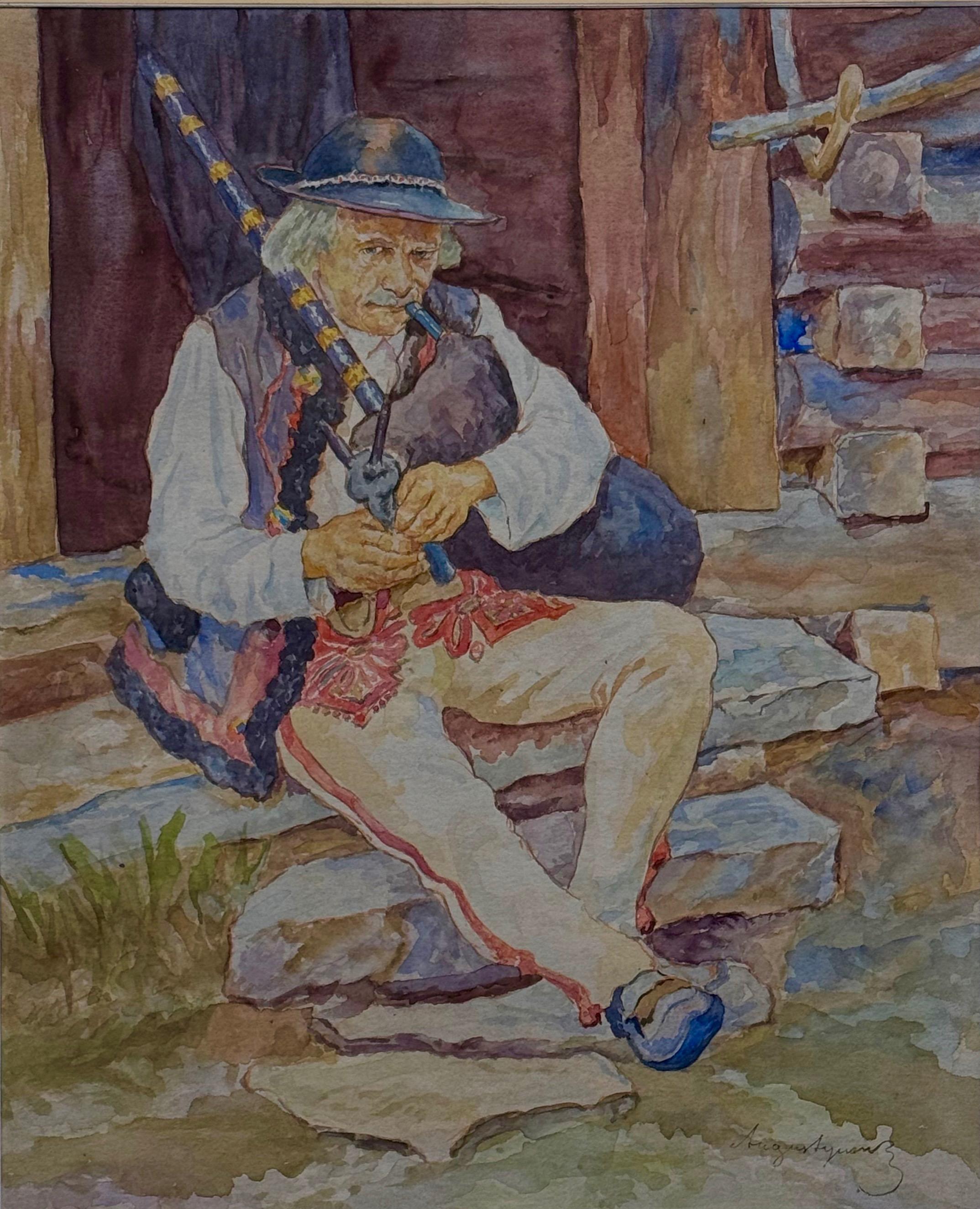 Nieustalony malarz ''Góral grający na dudach''