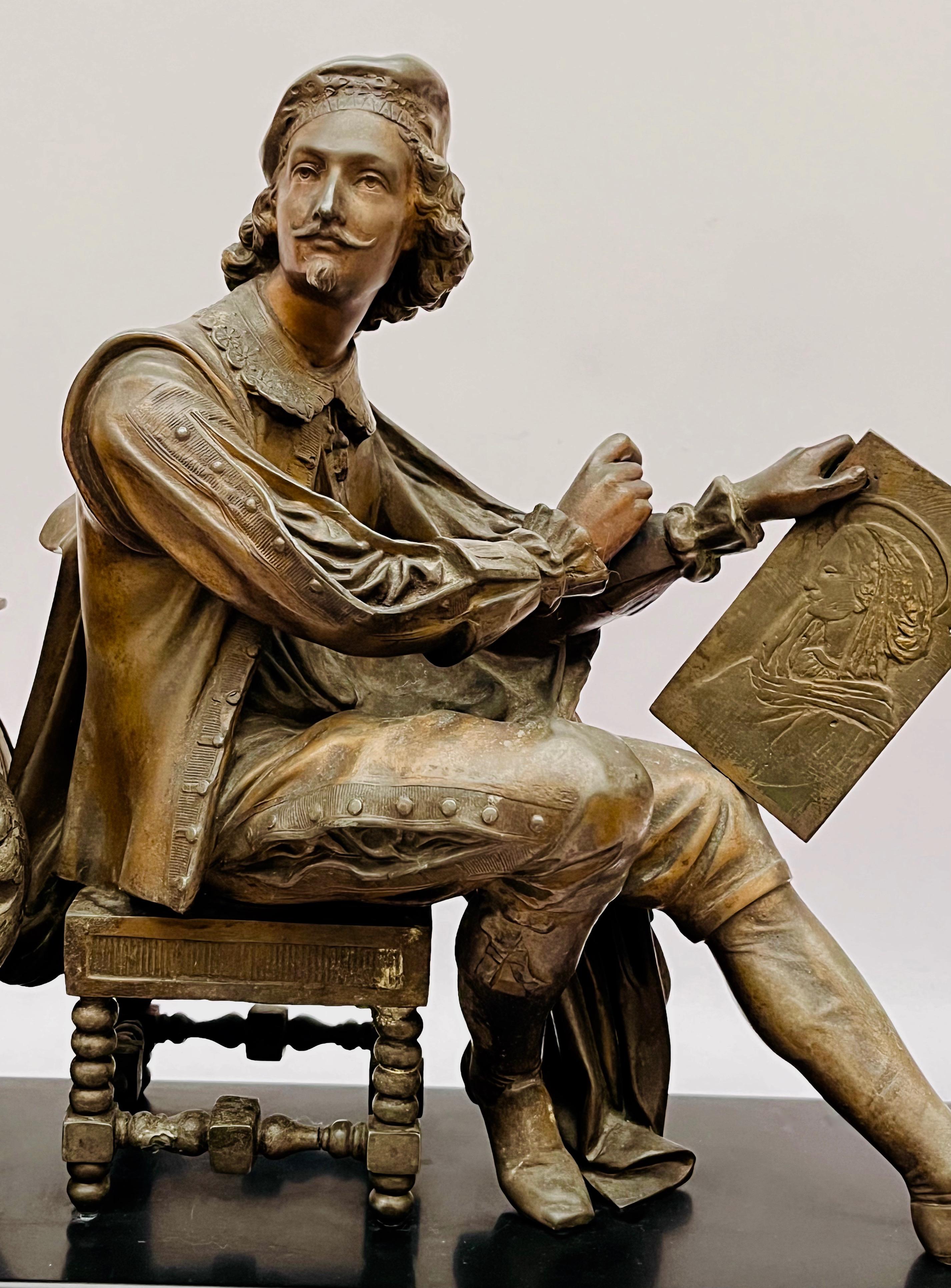 Dekoracyjny zegar zdobiony figurą renesansowego malarza Rafaela