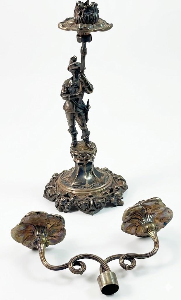 Srebrny figuralny kandelabr, masa 513 g